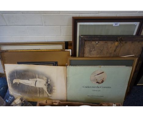 Two late 19th/early 20th Century watercolour caricatures of cricketers, one with monogram SEMP, print of Geoff Boycott, photo