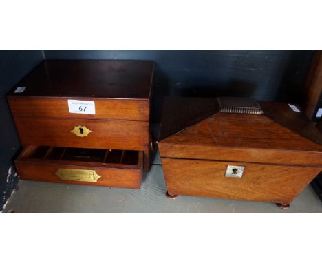 A Victorian military style apocathory cabinet together with a Victorian mahogany tea caddy.