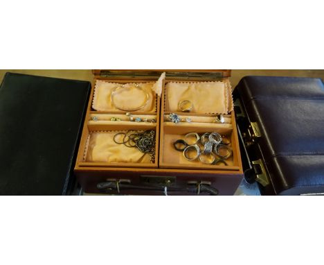 A collection of jewellery , to three leather style rectangular jewellery boxes, to include; various watches, silver bangle, e