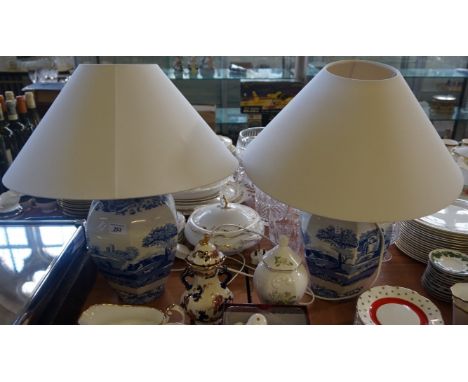 A pair of Spode Italian pattern hexagonal table lamps (sold electrically untested).