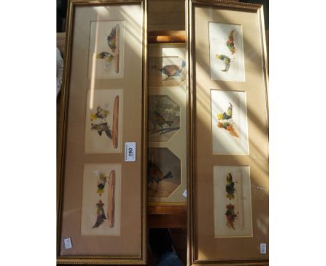 A pair of 19th Century cock fighting montages, having applied feathers to form a decoration, together with a cock fighting pr