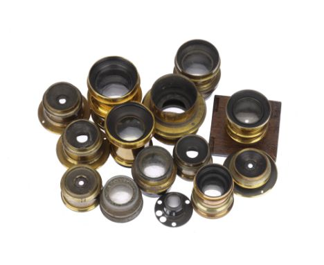 A Collection of Brass Camera Lenses, mostly by J. Lancaster &amp; Sons, along with some umakred examples (AF)