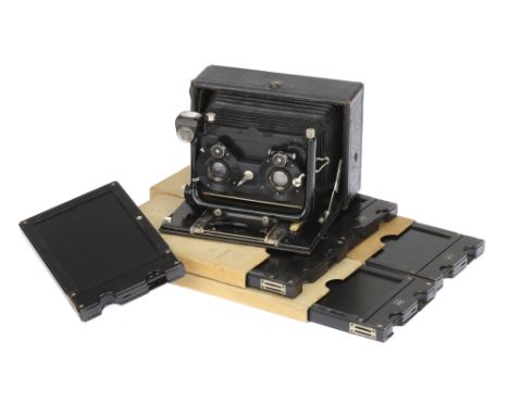An ICA Reicka Stereo Folding Plate Camera, black, body G-VG, shutter working, optics F, some haze &amp; fungus present, some 