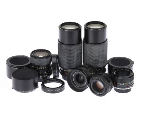 A Selection of Minolta MD Camera Lenses, to include an MD Zoom 70-210mm f/4 lens, body VG, optics VG, together with another M