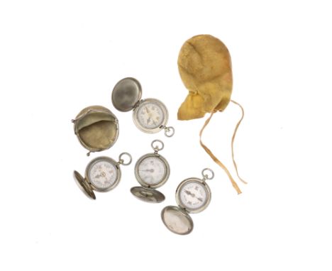 Collection of 4 Military Pocket Compasses, icluding a compass marked 'DENNISON BIRMINGHAM vi 1917' with a military arrow and 