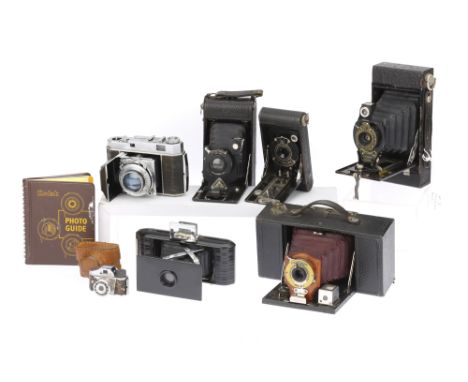 A Mixed Selection of Film Cameras, to include a Kodak Retina II, body F-G, missing wind lever, RF patch visible, shutter work