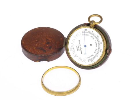 Small Pocket Aneroid Barometer By Negretti &amp; Zambra, English, c.1890, enametted face marked 'Negretti &amp; Zambra London