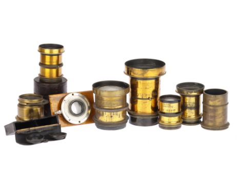 A Mixed Selection of Brass Camera Lenses, from makers including Curtis Bros. Dublin, Lancaster, Whiteley, &amp; others,