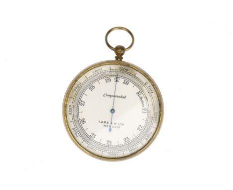 Large Pocket Barometer, English, face marked 'T.A.R.S. &amp; W Ltd No. 2438, barometer with rotating dial suspension loop eng