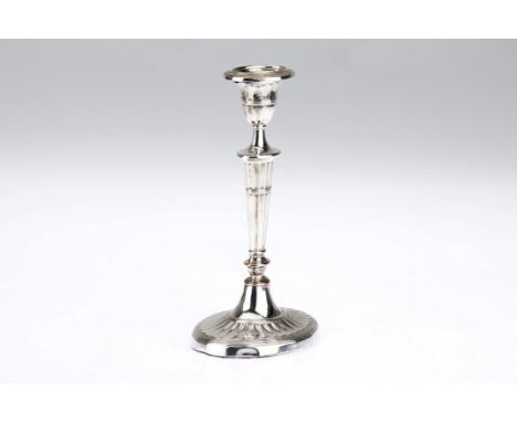 White Metal Silver Candle Stick, unmarked white metal, with fluted design, oval base, height 22cm