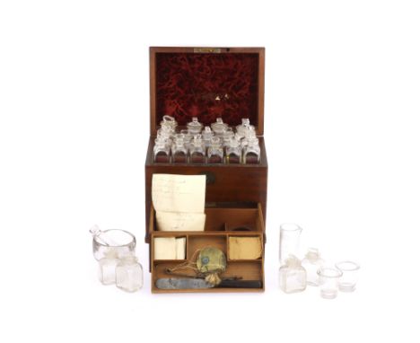 A Victorian Domestic Chemist, Apothecary, Medicine Chest, English, c.1860, unmarked, but with labels to some for T. Maynard C