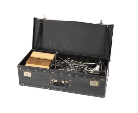 Very Large Case of Vintage Surgical Instruments, large black case containing various clamps, forceps and other surgical equip
