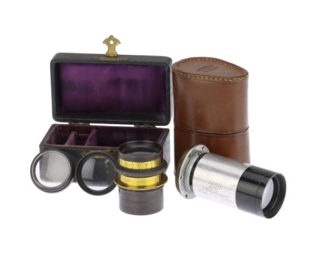 Two Cased Camera Lenses, to include a Dallmeyer Adon, optics F, some haze present, also with an unmarked combinable lens, bod