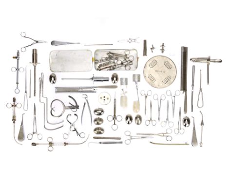 Large Collection of Vintage Surgical Instruments, various instruments including retractors, clamps, forceps, thread holders, 