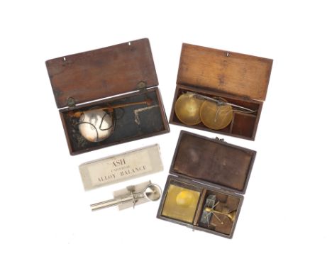 A Collection of Scales, including an Ash universal alloy balance (for weighing dental amalgam), John Nesbit yarnassorting bal