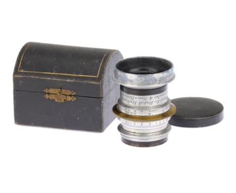 A J Lancaster &amp; Son ½ HL Gilt Band Extra Rapid Rectigraph Patent Lens, aluminium &amp; brass, body G, aperture blades tra