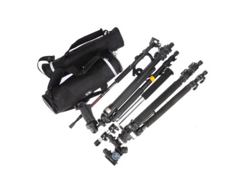 A Selection of Professional Tripods comprising a Manfrotto #055C tripod with 410 head, a Manfrotto 055PROB tripod with a 322R