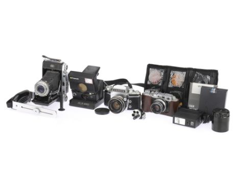 A Collection of Various Cameras comprising a Zeiss Ikon Ikonta M 524/2 folding camera with a Novar-Anastigmat f/4.5 105mm len