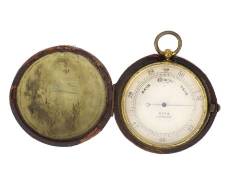 Small Pocket Aneroid Barometer, By Ross, English, c.1890, face marked 'Ross London' dial with rotating pointer, with suspensi