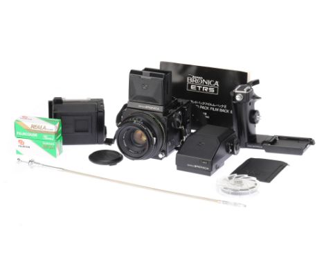 A Zenza Bronica ETRS Medium Format Camera, black, body VG, shutter untested, with a Zenzanon MC f/2.8 75mm lens, body VG, opt