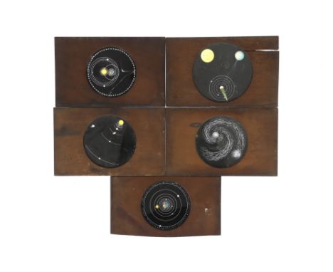 A Selection of Astronomical Magic Lantern Slides, slides measure approx. 3.5' diameter, set in 8' x 5' wooden frames, some cr