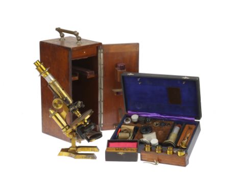 Seibert Polarising Microscope Outfit, German, c.1890, microscope engraved 'Seibert in Wetzlar', microscope on 'Y' shaped base
