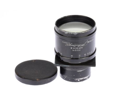 A Dallmeyer Adon No.4 Ser X Camera Lens, black, serial no. 79266, optics G-VG, some light dust present, with a small area of 