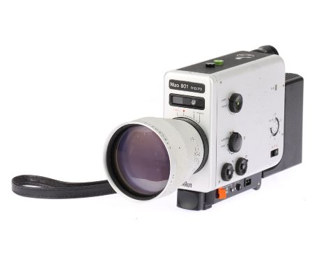 A Braun Nizo 801 Macro Super 8 Motion Picture Camera, chrome, body F, heavy wear throughout, battery chamber corroded, camera