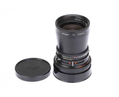 A Carl Zeiss Distagon T* f/4 50mm Lens, Hasselblad V mount, black, serial no. 6363920, body, VG, shutter working, elements, V