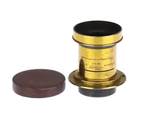 A Ross London 10 x 8 Rapid Symmetrical Brass Lenses serial no.35268, circa 1880, with slot for stops, body G, optics F-G, lig