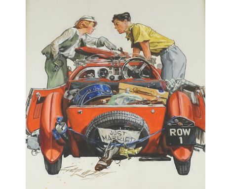 Gilbert Wilkinson (1891-1965), gouache and watercolour, 'Just Married - Row 1', signed, together with related ephemera, 37 x 