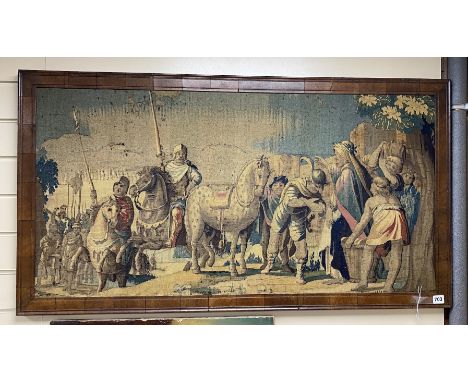 A Victorian tapestry picture depicting Crusader Knights receiving a blessing from a clerical figureNB: From the Estate of Rt 