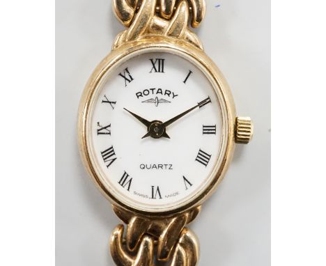 A lady's modern 9ct gold Rotary quartz wrist watch, on a 9ct gold Rotary bracelet, overall 17.5cm gross weight 16.5 grams.