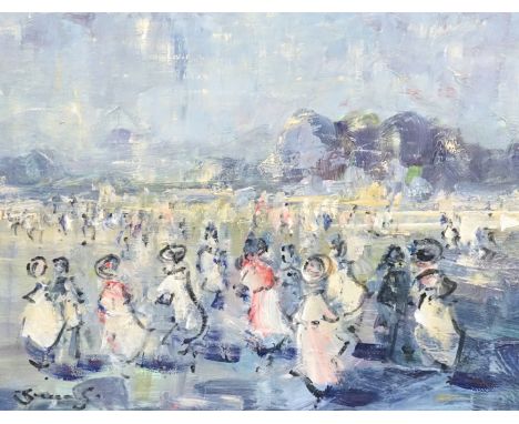 Walter John Beauvais (1942-1998), oil on board, Figures on the beach, signed, 26 x 34cm