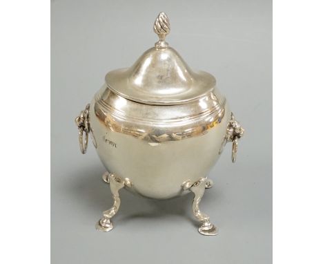 An Edwardian silver cauldron shaped tea caddy, Nathan &amp; Hayes, Chester, 1903, height 12.5cm.