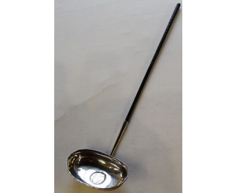 Georgian silver toddy ladle (unmarked) with horsehair handle &amp; the bowl inset with George II guinea (repair to handle)