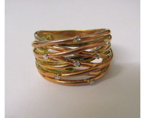 Contemporary 9ct gold and diamond ring size X weight 8.7 g
