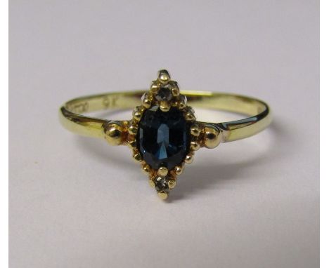 9ct gold sapphire and diamond ring size P weight 1.24 g