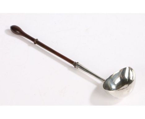 George II silver toddy ladle, London 1754, makers mark rubbed, the oval bowl tapering to a spout, the tapering stem initialle