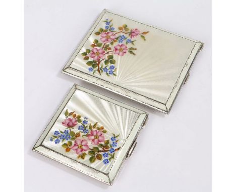 George VI silver powder compact and matching cigarette case, Birmingham 1949, maker&nbsp;Henry Clifford Davis, the white enam