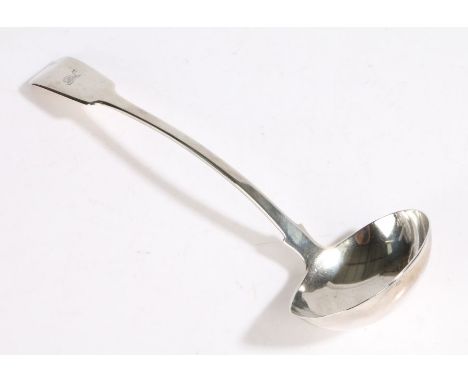 William IV silver ladle, London 1832, maker William Bateman II, the fiddle pattern handle engraved with a crest depicting a s