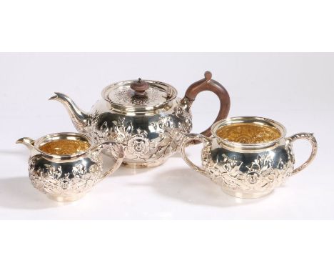 Victorian silver tea service, London 1899, maker Streeter &amp; Co Ltd. consisting of teapot, milk jug and twin handled sugar