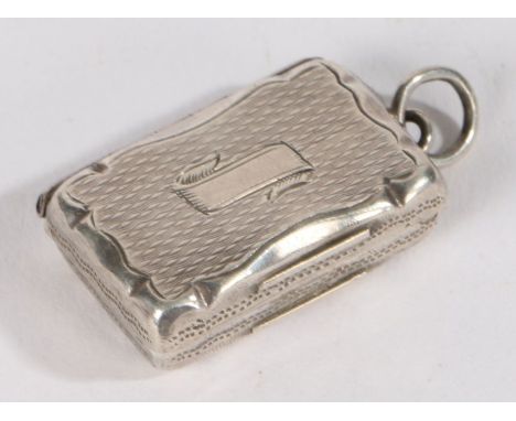 Victorian silver vinaigrette, Birmingham 1863, maker Frederick Marson, of rectangular form, the engine turned lid with vacant