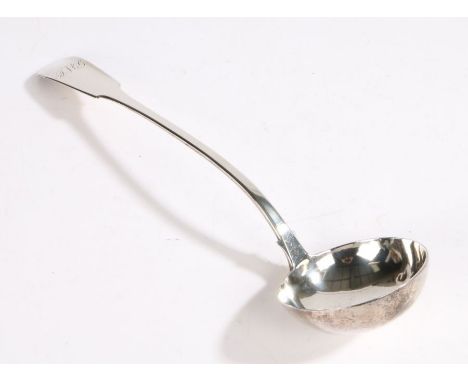 William IV silver ladle, Glasgow 1830 maker WM over AM, the fiddle pattern handle initialled JMG, 36cm long, 7.7oz