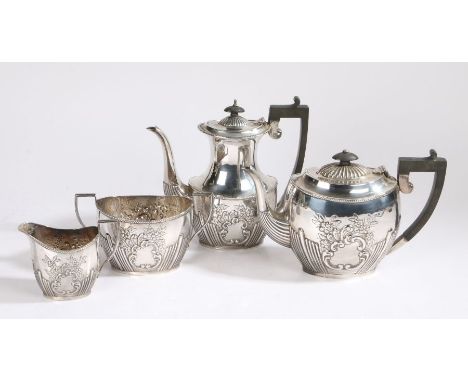 George VI silver four piece tea set, London 1942, maker Nathan Bloom &amp; Son Ltd. consisting of teapot and hot water jug wi