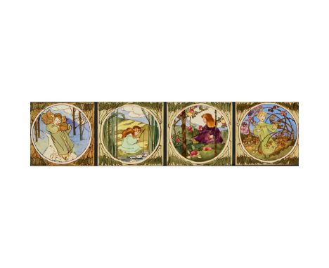 MARGARET E. THOMPSON (1889-1926) FOR DOULTON, LAMBETH 'THE FOUR SEASONS' TILE PANEL, CIRCA 1920 glazed earthenware, one tile