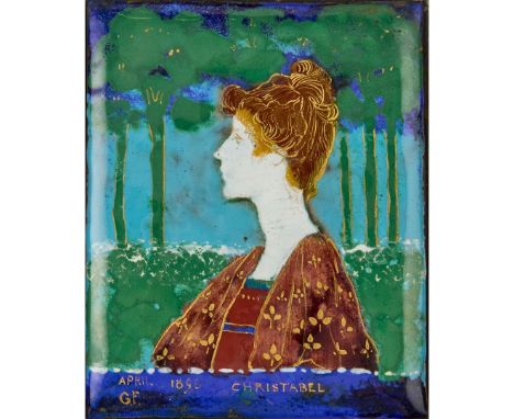  SIR GEORGE FRAMPTON (1860-1928) ‘CHRISTABEL’, 1898 enamels and gilt on copper panel, signed, inscribed and dated G.F./ CHRIS