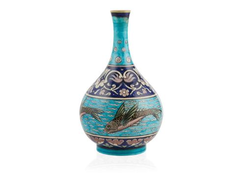  BURMANTOFTS POTTERY ANGLO-PERSIAN FAIENCE VASE, CIRCA 1890 glazed and painted earthenware, possibly decorated by Leonard Kin