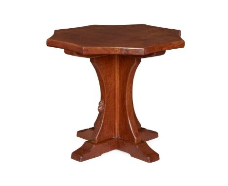  ROBERT 'MOUSEMAN' THOMPSON (1876-1955) OCTAGONAL COFFEE TABLE, CIRCA 1960's burr oak, with carved mouse signature 56.5cm dia