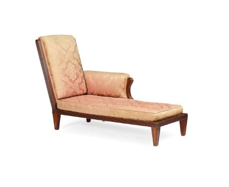  RHODA GARRETT (1841-1882) AND AGNES GARRETT (1845-1935) RARE AESTHETIC MOVEMENT CHAISE LONGUE, CIRCA 1875 mahogany with upho